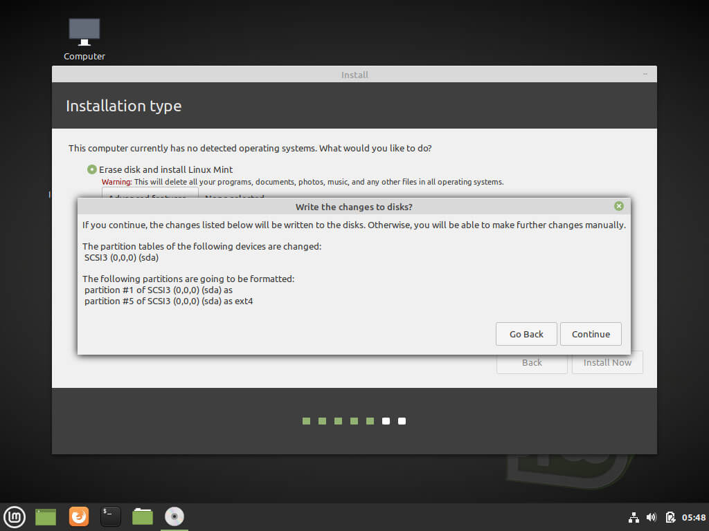 Confirm Linux Mint Installation Disk