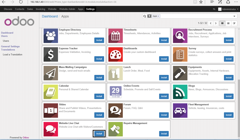 Install Configure Odoo Applications