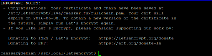 Letsencrypt Installation Finishes