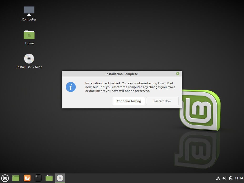 Instalación de Linux Mint completada