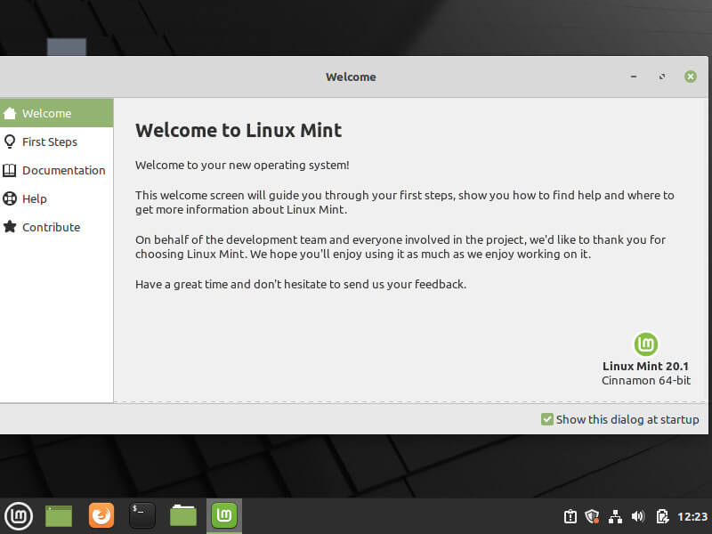 Pantalla de bienvenida de Linux Mint