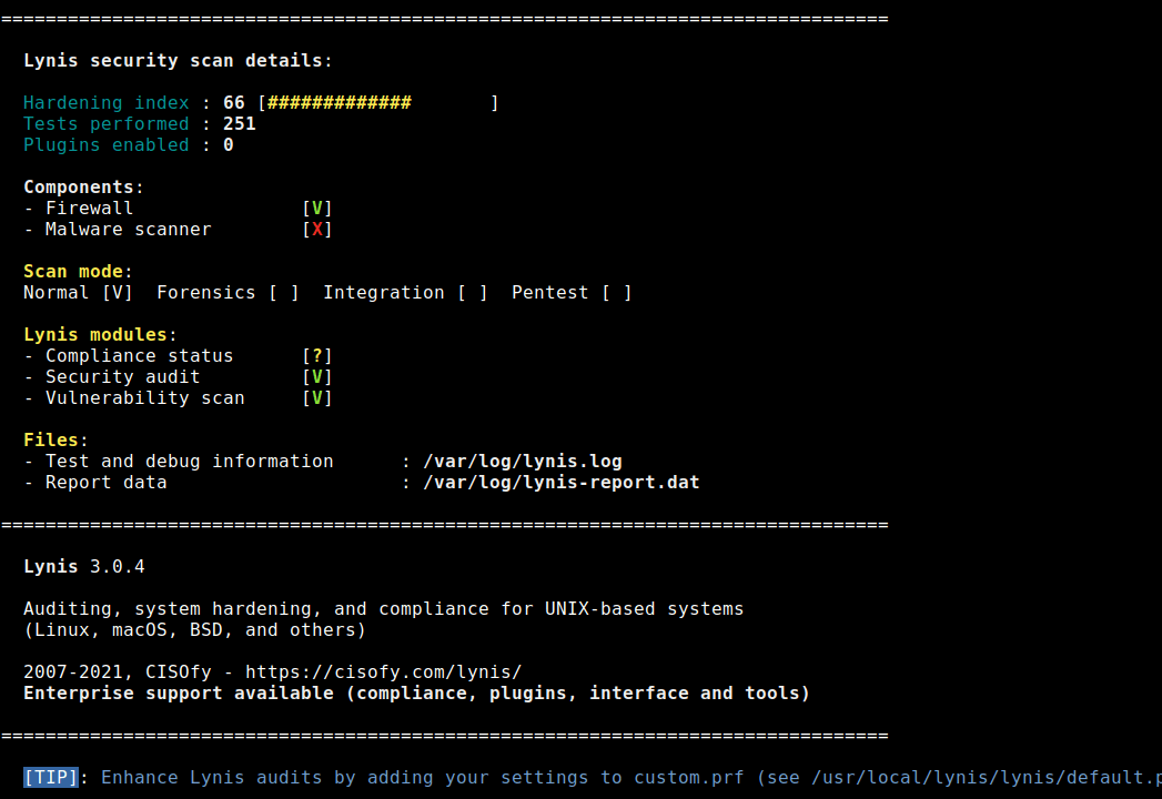 Linux System Audit Scan Details