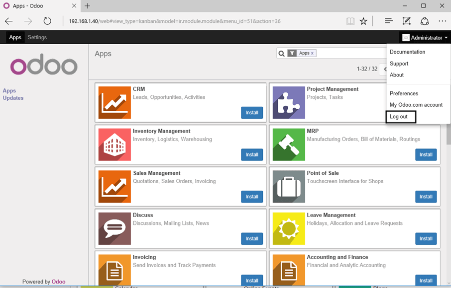 Odoo Administrative Web Panel