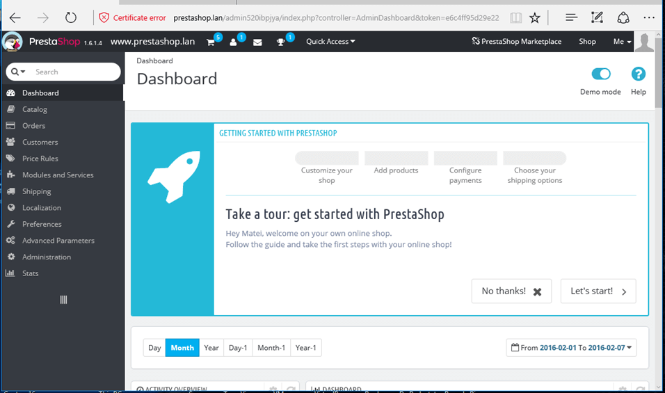 Prestashop Store Dashboard