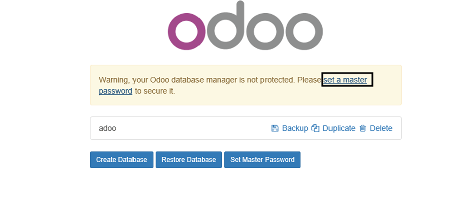 Set Odoo Database Manager Password