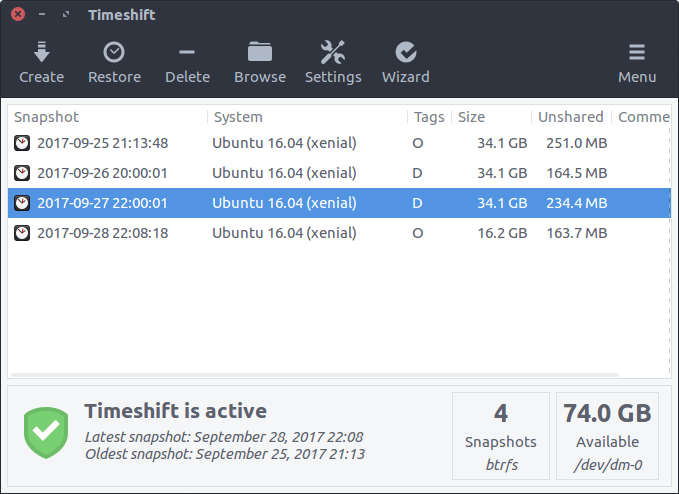 Herramienta de restauración del sistema Timeshift para Linux