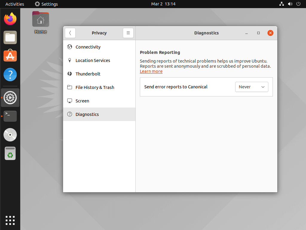 Actualizar la configuración de privacidad de Ubuntu
