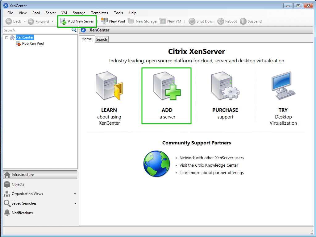Add New Server in XenCenter