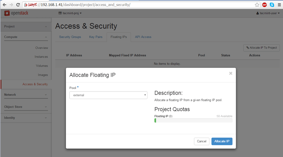 Allocate Floating IP to External Pool