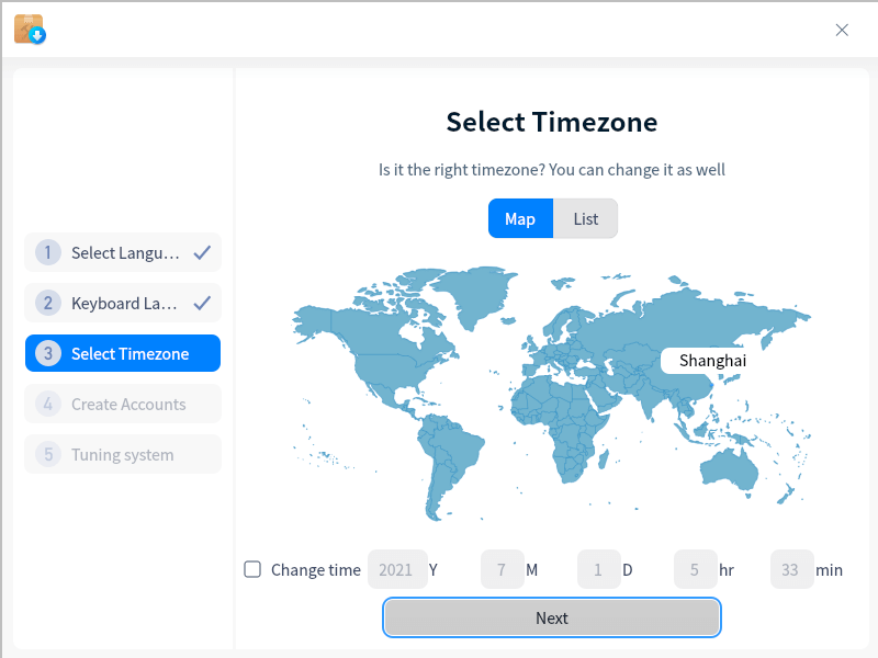 Choose Deepin Timzone