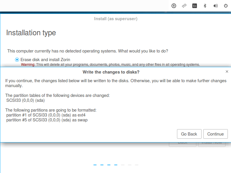 Confirm Zorin OS Installation Changes