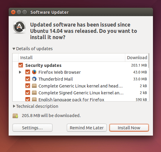  Lista de actualizaciones de Ubuntu 