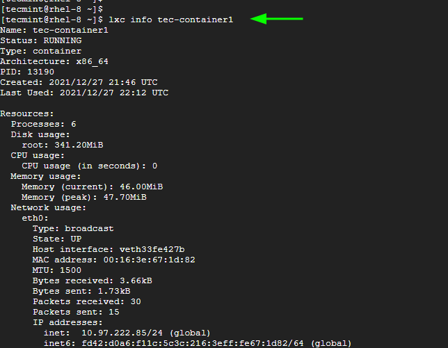 List LXC Container Info