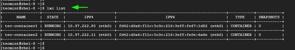 List LXC Containers