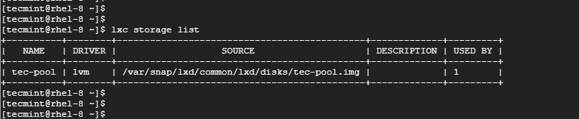 List LXD Storage Pool