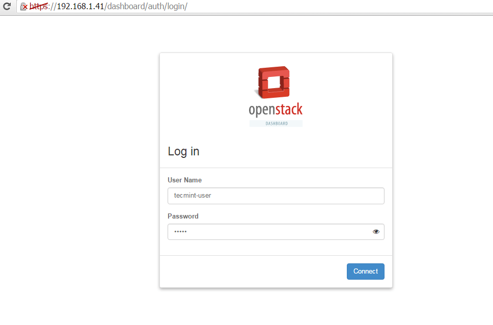  Inicie sesión como usuario en OpenStack Dashboard 