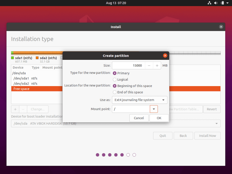 Root Partition Settings