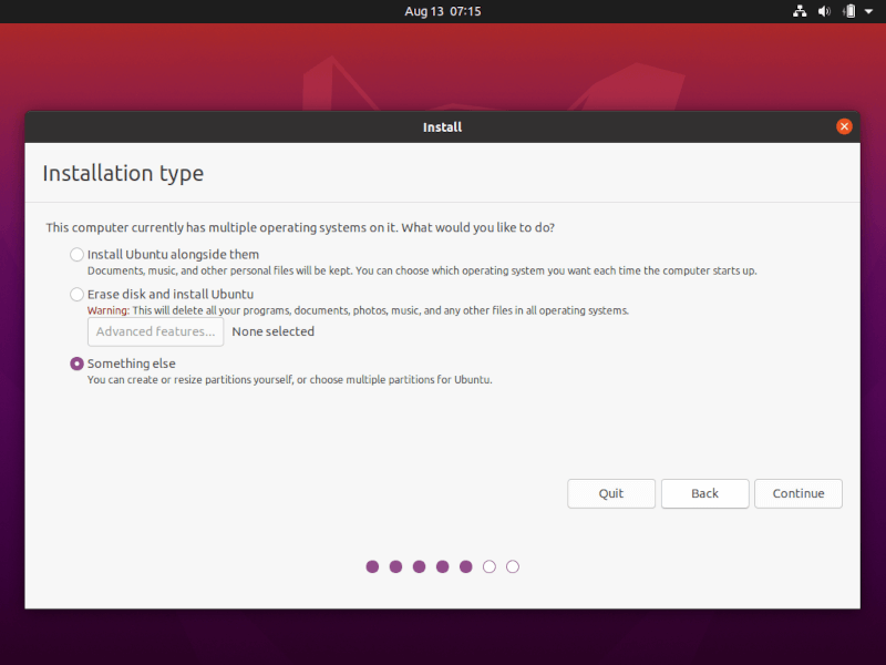 Wählen Sie den Ubuntu-Installationstyp