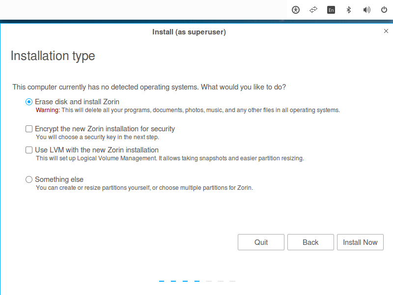 Select Zorin OS Installation Type