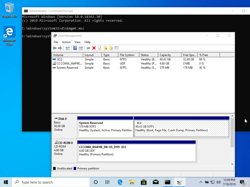 Decrease the volume to resize the Windows partition