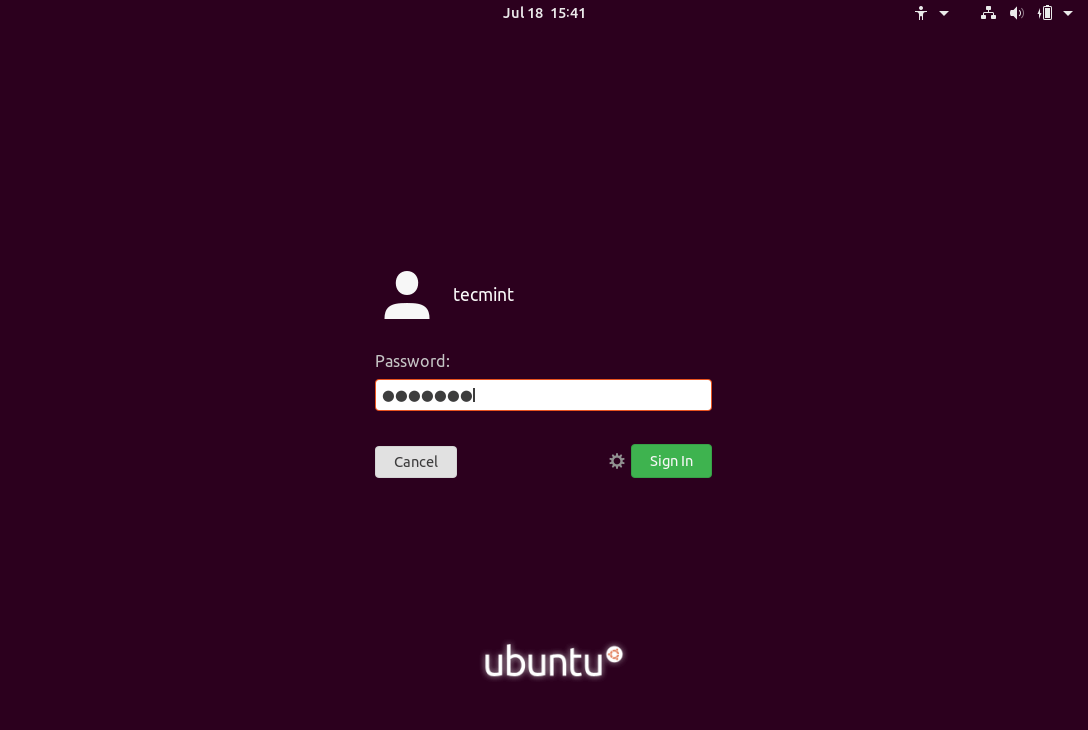 Pantalla de inicio de sesión de Ubuntu
