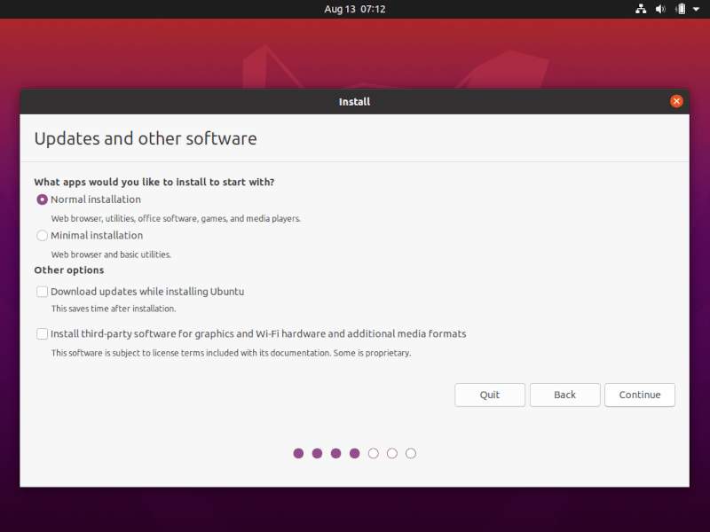 Elija la instalación normal de Ubuntu