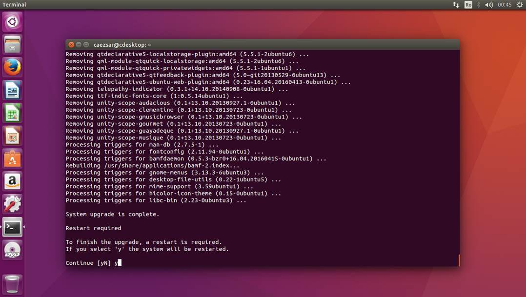 Restart Ubuntu to Take New Upgrade Changes