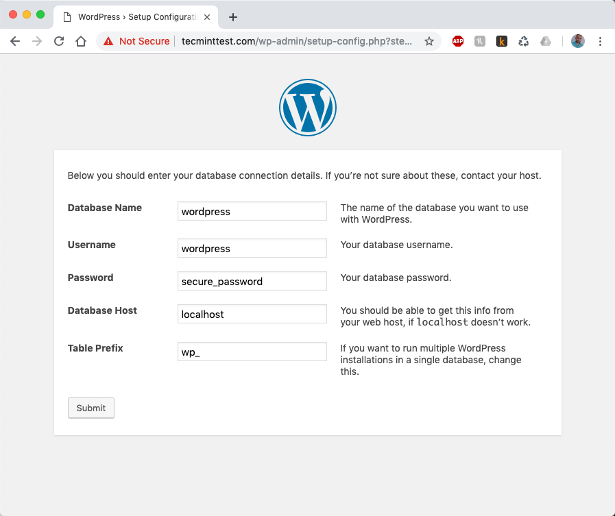  Configuración de la base de datos de WordPress 