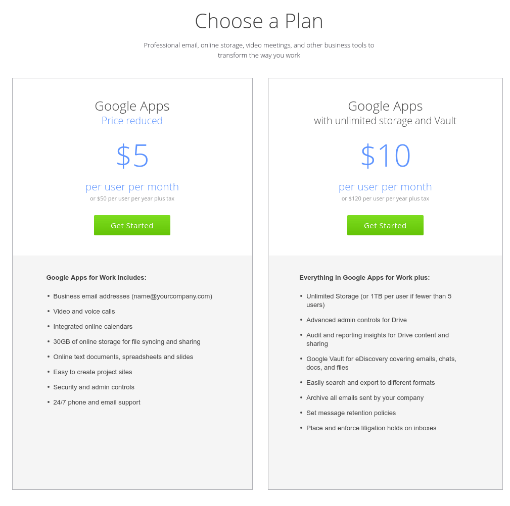 Google Apps Plans Pricing