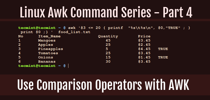 Use Comparison Operators with AWK