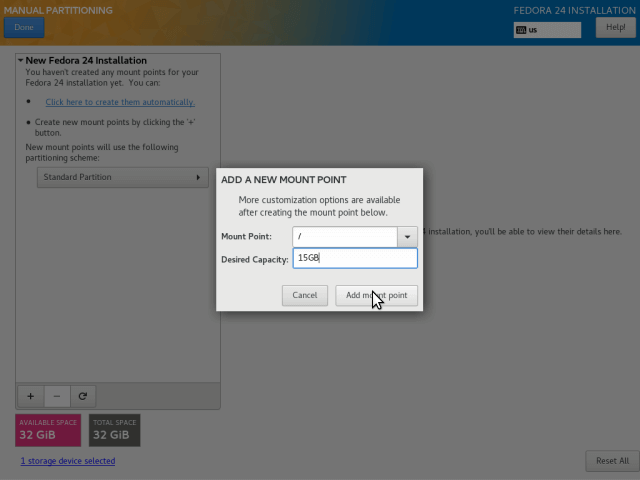 Create Root Partition and Mount Point