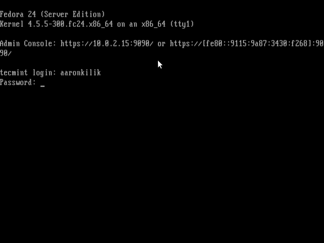 Fedora 24 Server Login