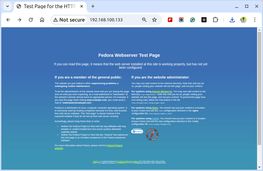 Fedora Apache Webpage