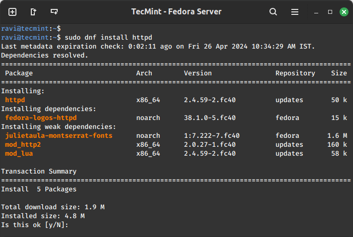 Install Apache in Fedora