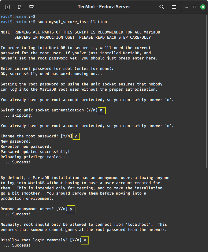 Secure MariaDB Installation