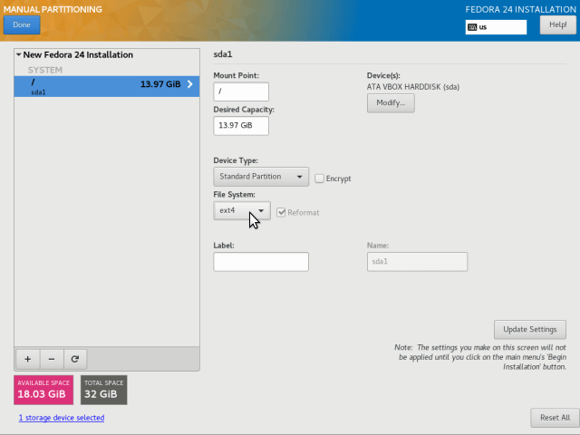 Set Root Filesystem Type
