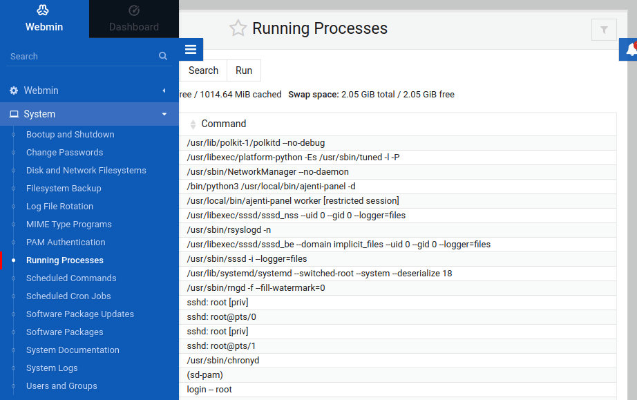 Webmin Linux Running Processes
