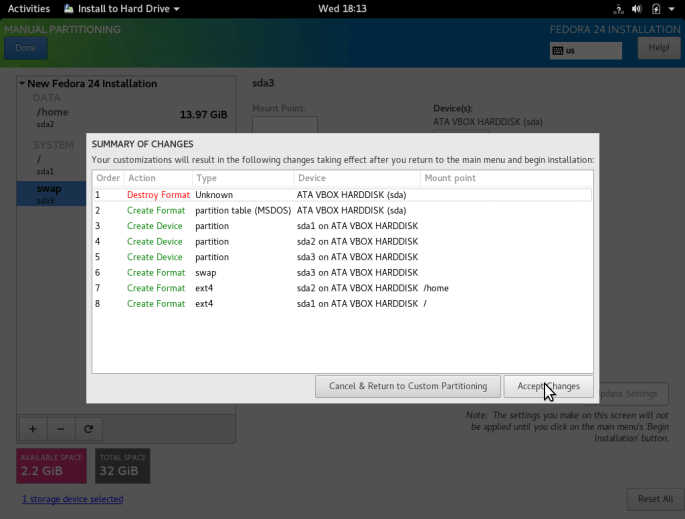 Confirm Partition Changes