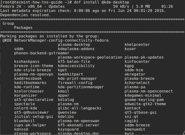 Install KDE Desktop on Fedora 24