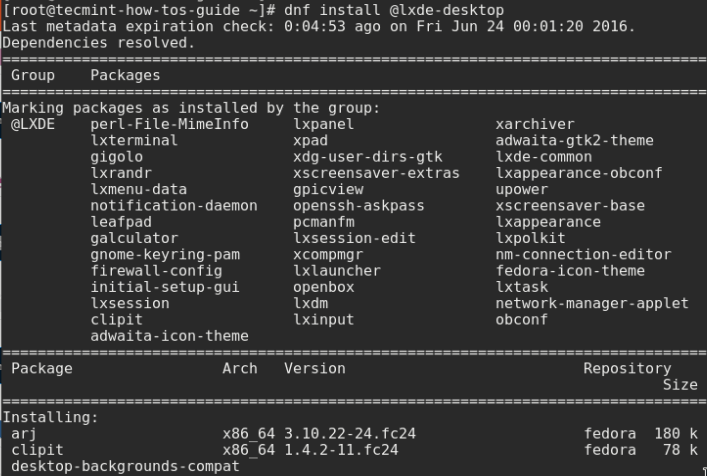 Install LXDE Desktop on Fedora 24