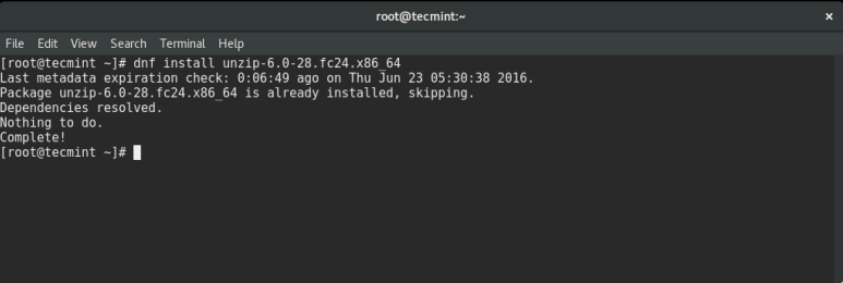 Install Unzip in Fedora 24