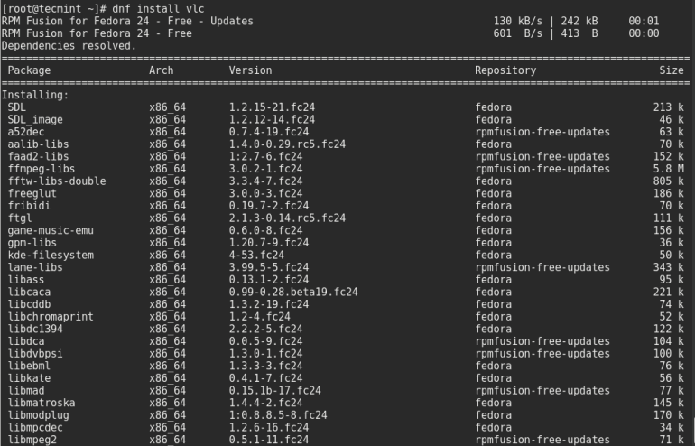 Install VLC on Fedora 24