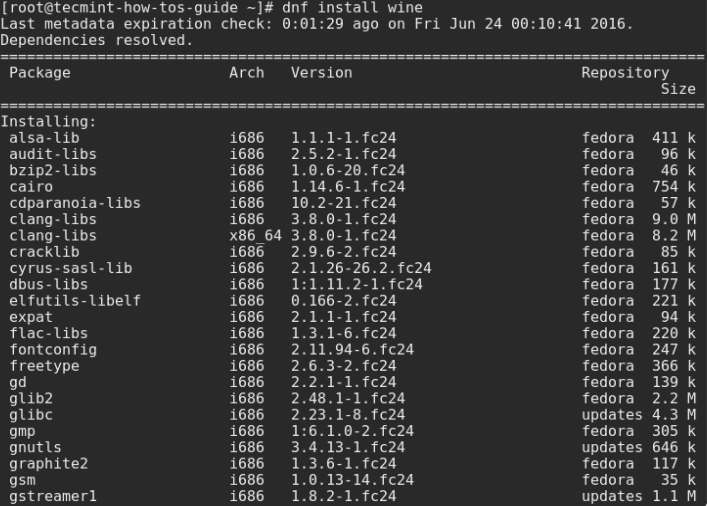 Install Wine in Fedora 24