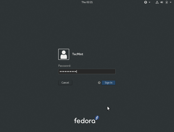 Fedora 24 Login Screen