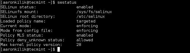 Überprüfen Sie den Status von SELinux