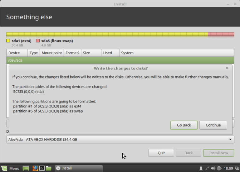 Confirm Write Changes to Partitions