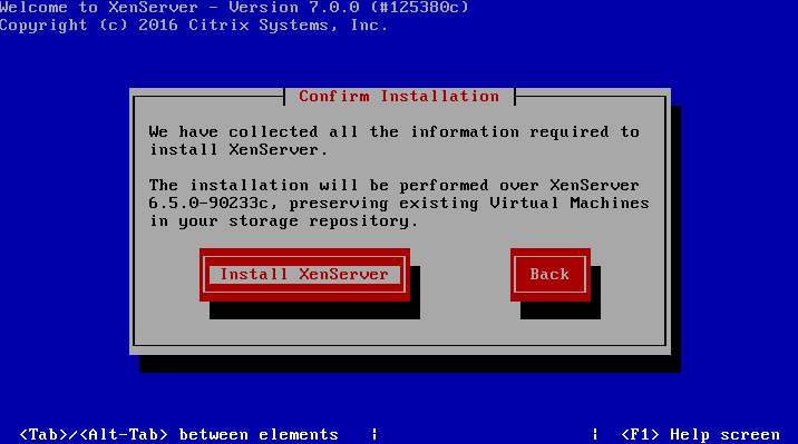 Confirm XenServer 7 Installation