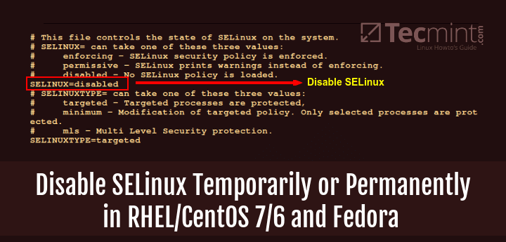 Disable SELinux in CentOS, RHEL and Fedora