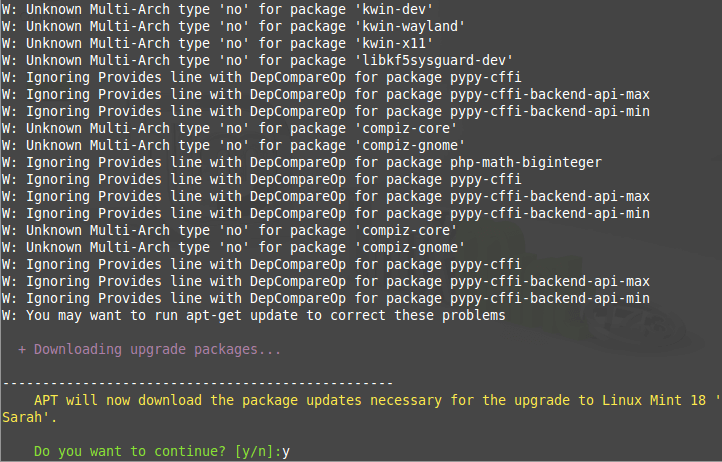 Downloading Linux Mint Upgrade Packages