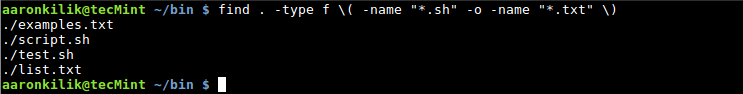 Find .sh and .txt Extension Files in Linux
